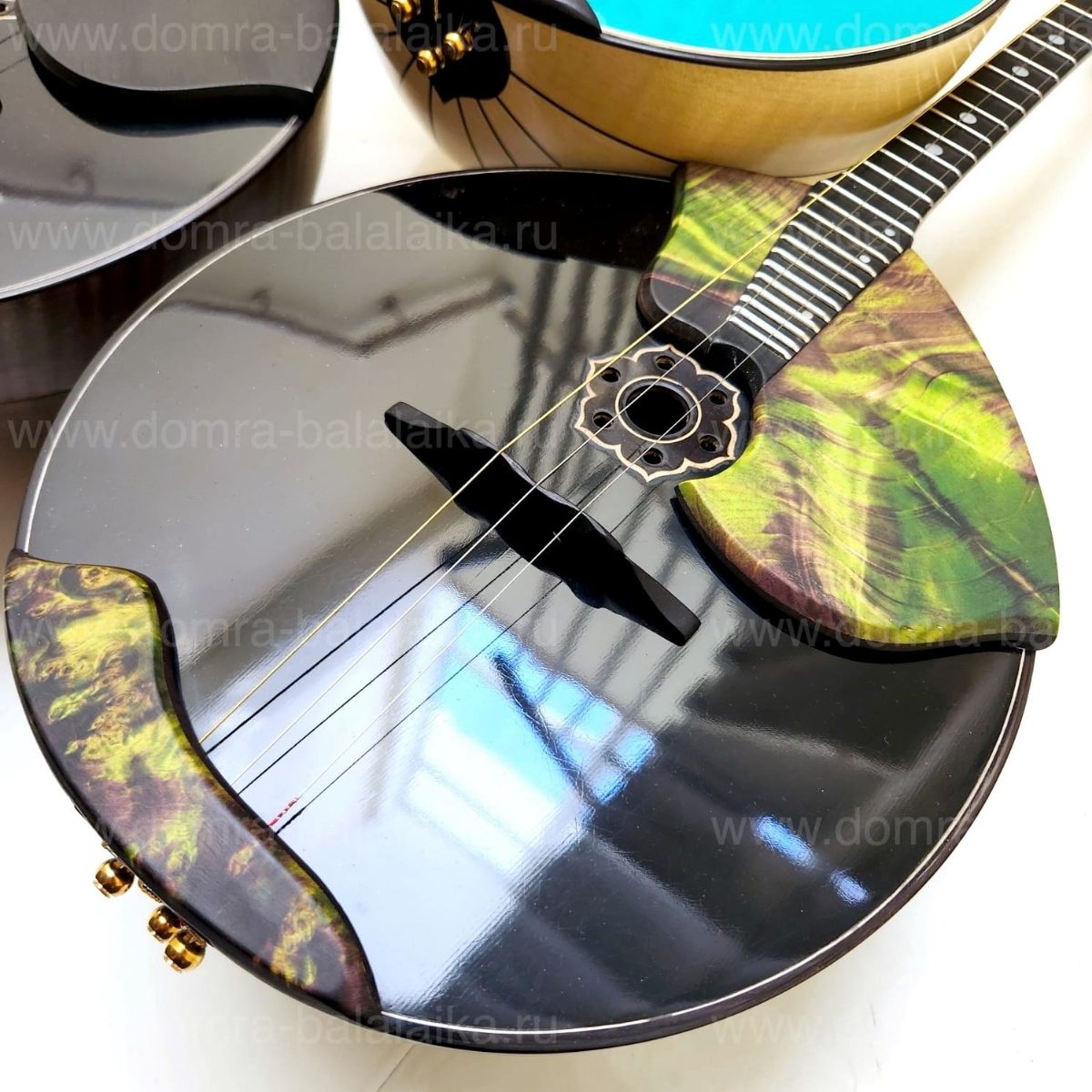 The photo shows three luxury concert‑grade domras of the highest category: “Bla..., photo 6